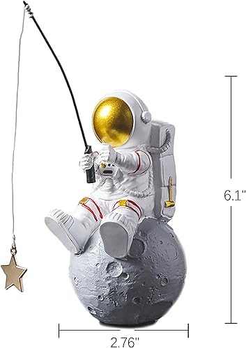 Miniatura 6 de Estatua de astronauta, figura de estrella de pesca de astronauta, escultura para decoración de escritorio y mesa, adorno de escritorio de resina,