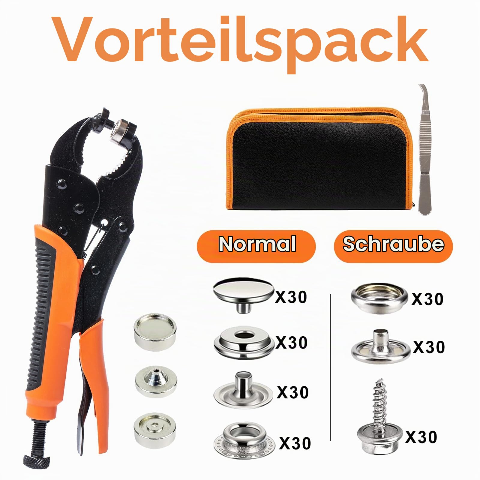 INNOVIO Druckknopf Set mit Zange – 60 Sätze 15 mm Druckknöpfe, Verstellbare Druckknopf Zange für Bootsabdeckungen, Segeltuchreparatur, Planen, Näharbeiten und Metallverschluss-Ersatz