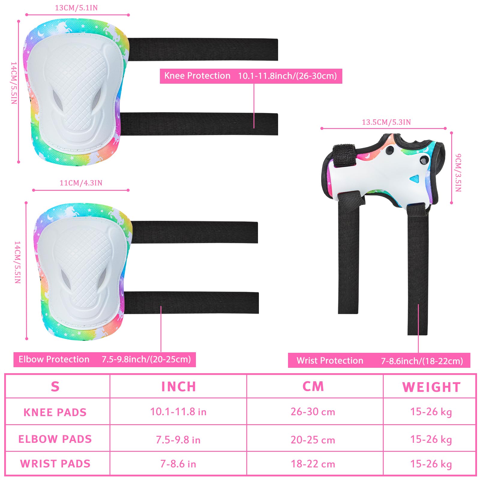 Protection Roller Enfant Fille, Protections pour Patins a Roues Alignées pour Enfants, Sacs a Cordon pour Patins a roulettes, Vélos, Trottinettes, Draisiennes