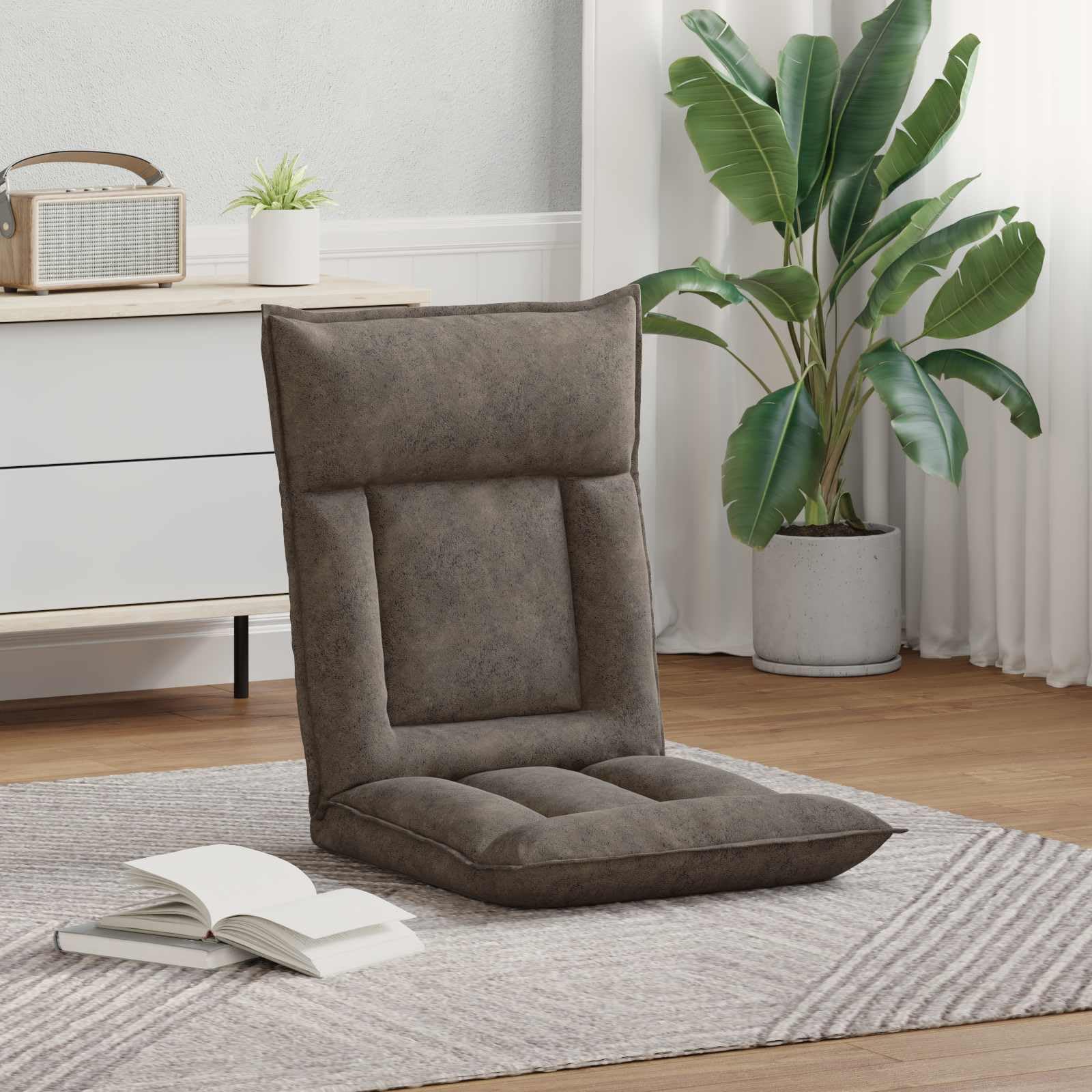 Regulowane krzesło podłogowe, ciemnoszary, materiał z tapicerowanym siedziskiem i oparciem wielopozycyjnym, składane, ergonomiczne, do salonu, sypialni, medytacji gier, jogi, zajmuje mało
