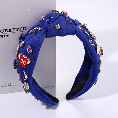 Miniatura 5 de mokkia Diadema de fútbol para mujer, accesorios de fútbol para mamá, con diamantes de imitación de cristal, diadema ancha con nudo superior,