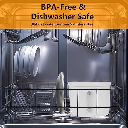 Miniatura 6 de Fuente de agua para gatos, dispensador automático de agua de acero inoxidable de 2L68 onzas con filtros de repuesto y bomba ultrasilenciosa para
