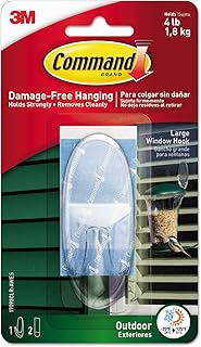 Outdoor Large Clear Wall Hooks, 1 Hook and 2 Command Strips, Damage Free Hanging Wall Hooks for Hanging Christmas Decorations with Weather Resistant Strips, Holds up to 4 lb
