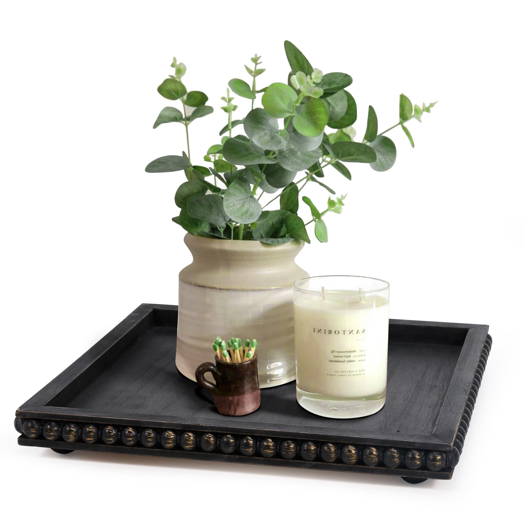 Plateau décoratif carré en bois noir de 30,5 cm pour ranger et décorer