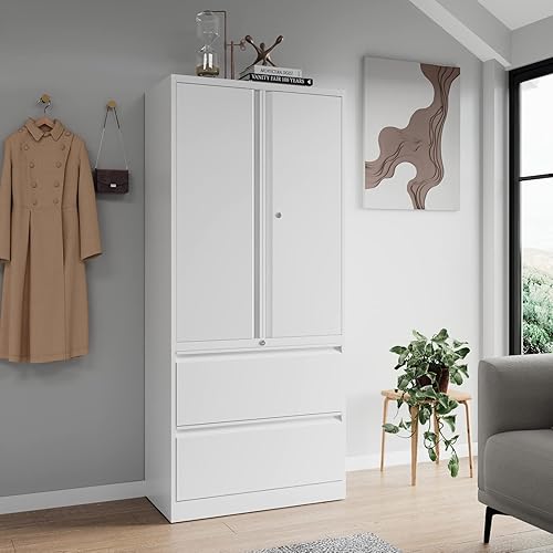 Miniatura 16 de Archivador negro de 2 cajones con cerradura, gabinete de almacenamiento de metal con cajones, archivadores de 71 pulgadas para oficina en casa