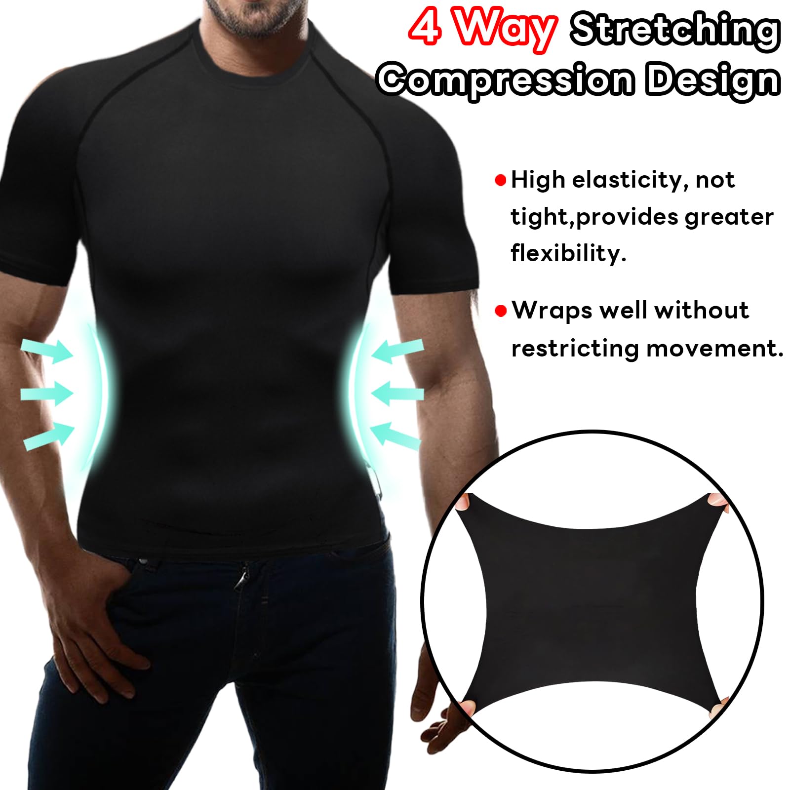 T-shirt de compression pour homme, col rond, manches courtes, couche de base athlétique, haut athlétique pour entraînement sportif, rashguard