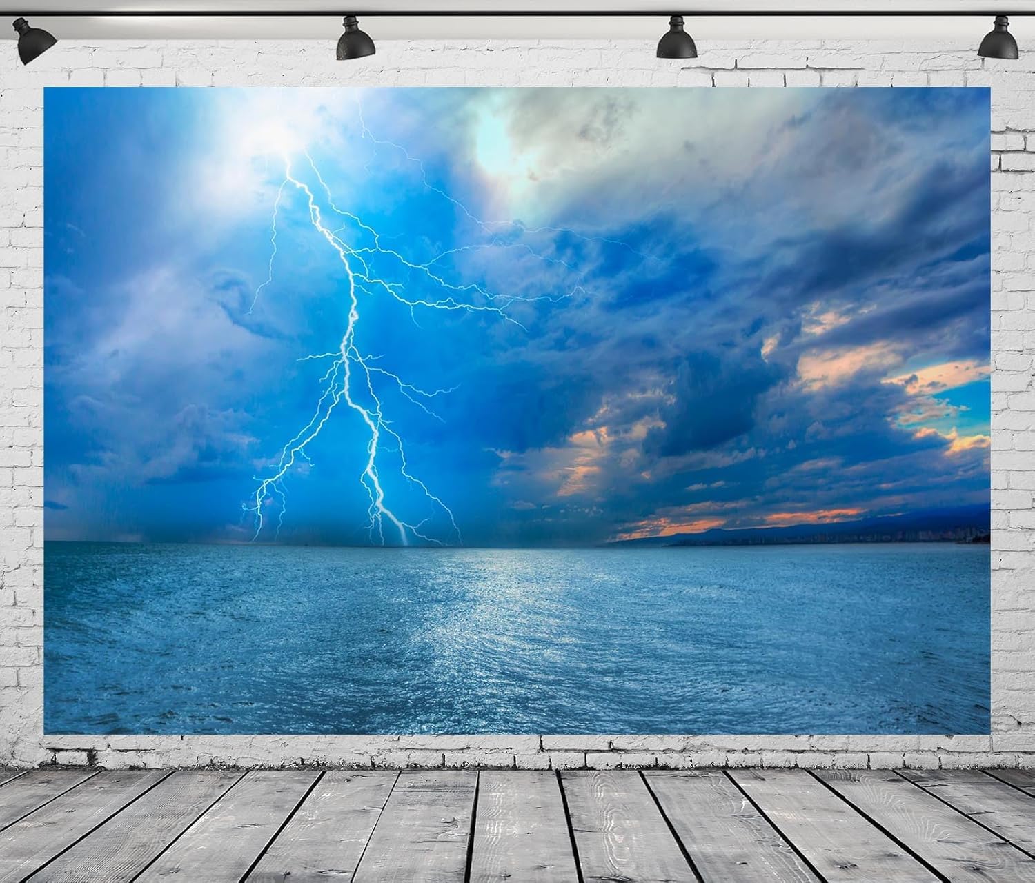 BELECO 3x2.5m Tessuto Sfondo mare tempestoso fulmini onde oceaniche cielo temporalesco bagliore tramonto sfondo fotografico per documentario natura meteo shooting tematico cabina fotografica