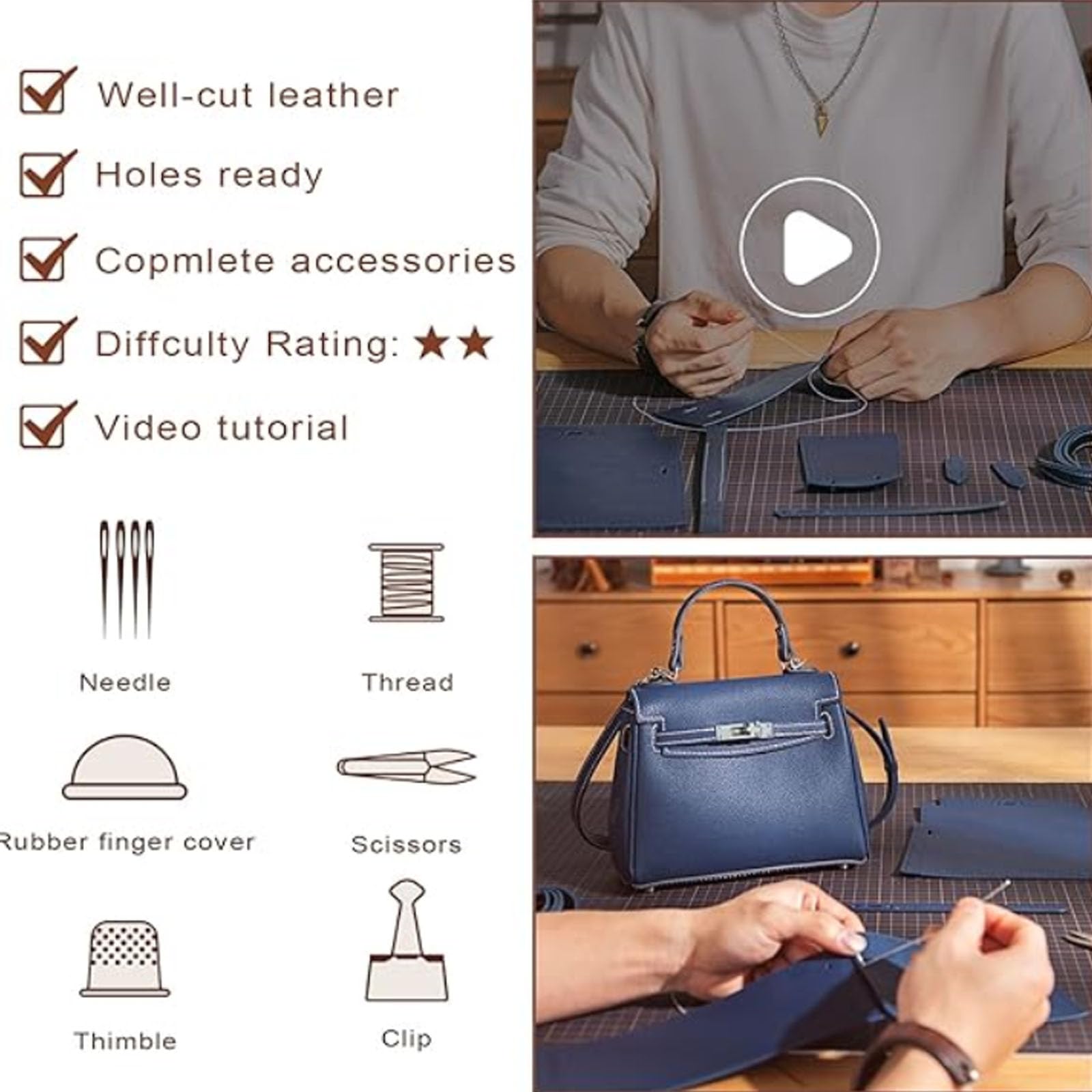 Kit DIY Portefeuille Long En Cuir Véritable - À Coudre Soi-même, Fourni Avec Outils Et Tutoriel - Cadeau Fait Main Pour Femme