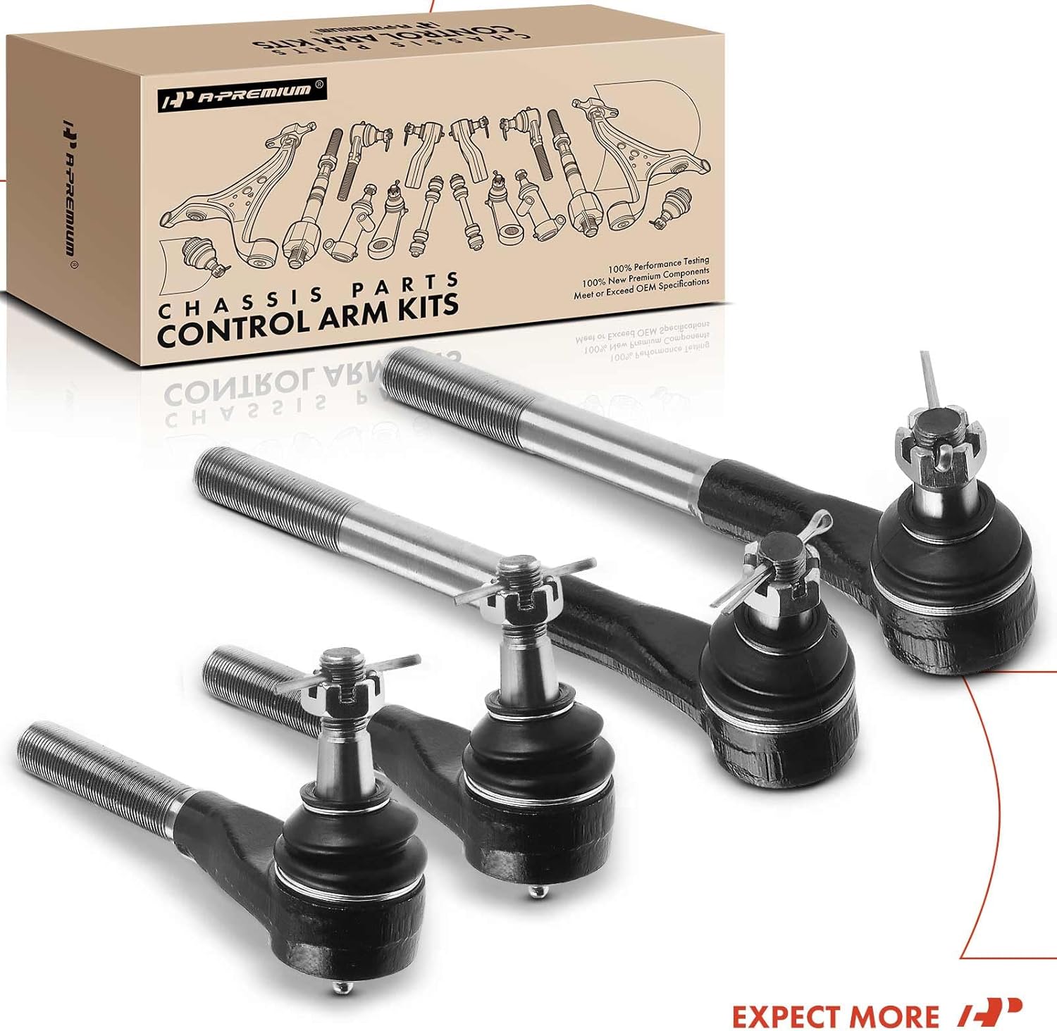 A-Premium Set of 4, Front Inner & Outer Tie Rod End Kit, Compatible with Dodge Ram 1500 2000-2001, Ram 2500 2000-2002, Ram 3500 2000-2002, RWD Only