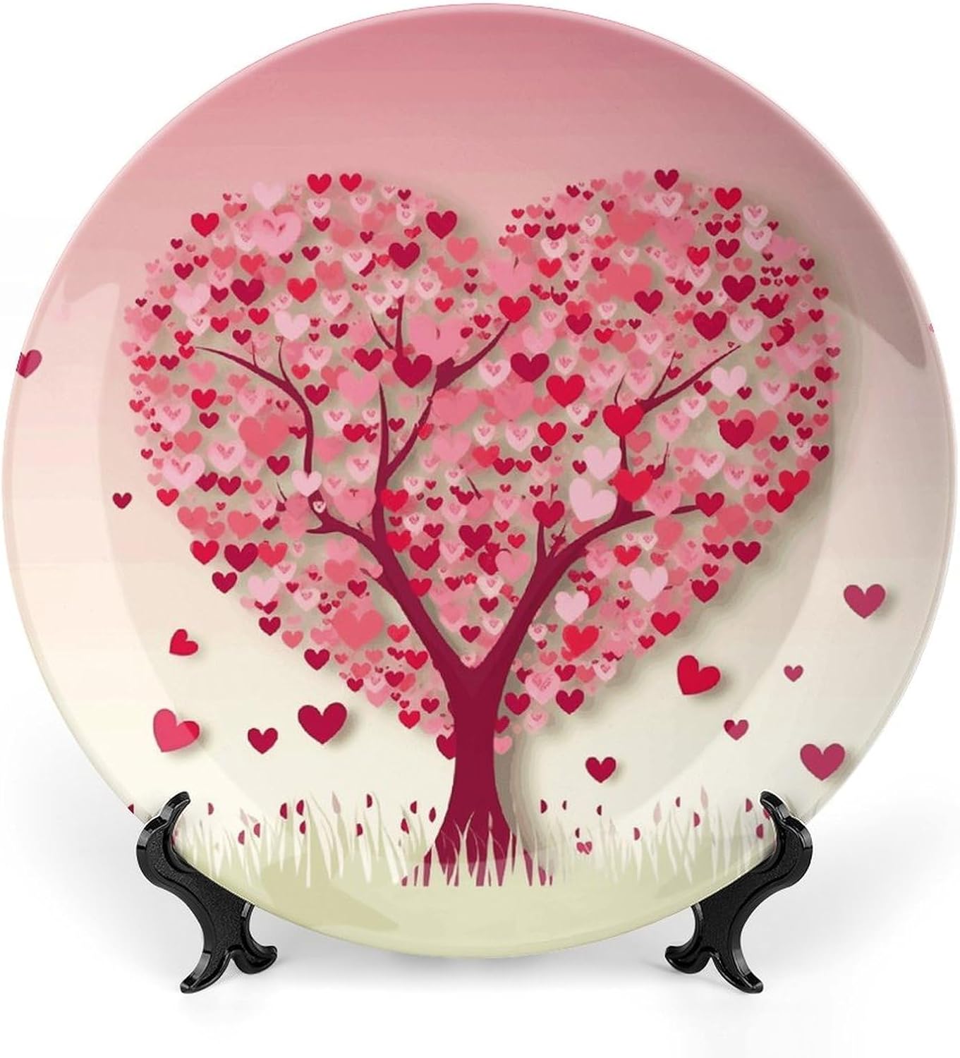 Bone China Decorative Plate 10inch Ceramic Dinner Plates Heart Tree Decorative Plates with Display Stand Hanging Porcelain Plate Art Crafts Ceramic Ornaments for Home Office Wall Decor