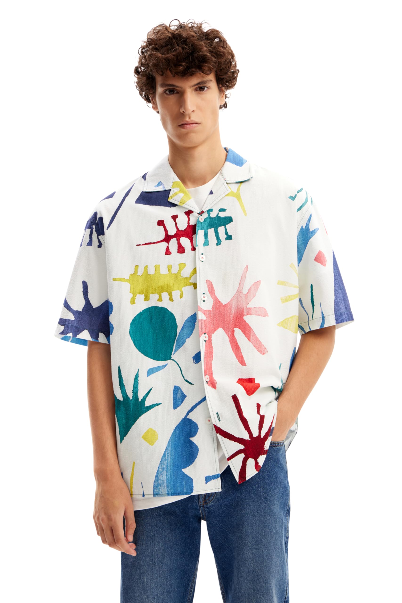 Desigual Herren Weiß Cam_star T-Shirt, L Eu