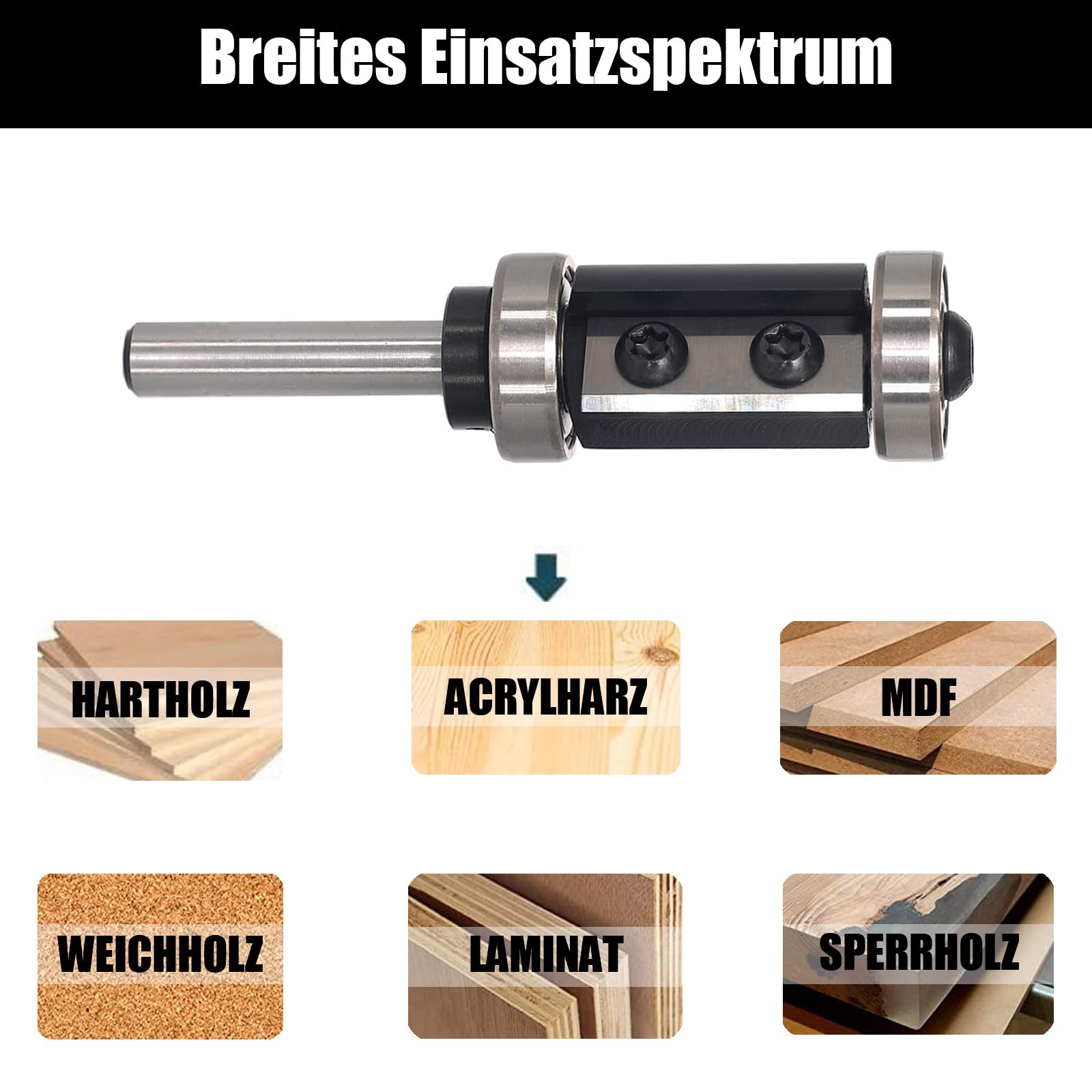 Wendeplatten Bündigfräser 8mm Schaft，2-seitigen Austauschbare Hartmetall Klinge，Bündigfräser Oberfräse mit Kugellager Holzfräser für Kantenbearbeitung