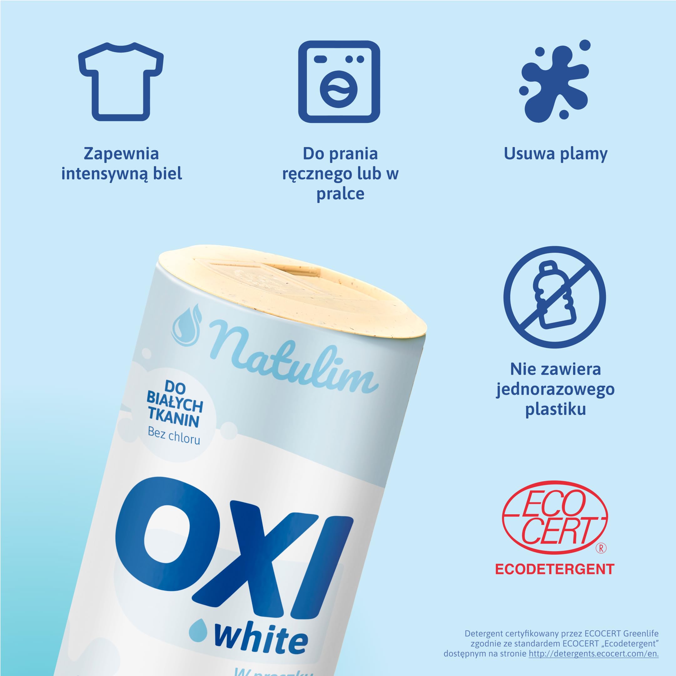 Natulim Oxi White - ekologiczny proszek wybielający - wzmacniacz prania efekt wybielania bez wybielacza - trudny odplamiacz - przyjazny dla środowiska - eliminuje nieprzyjemne zapachy 500 g