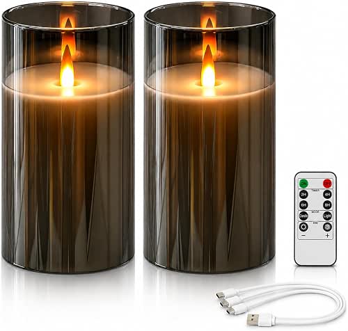 haitanghuaRechargeable LED Flameless Candles, Remote Timer, Gray 2 Pack |