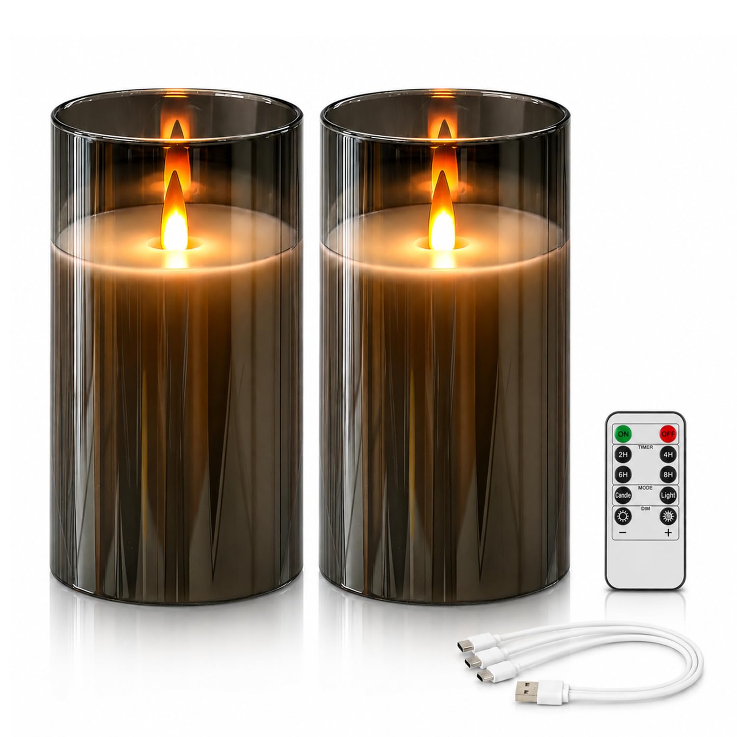Velas de pilar de vidrio exclusivas con mecha efecto 3D juego de 2 7