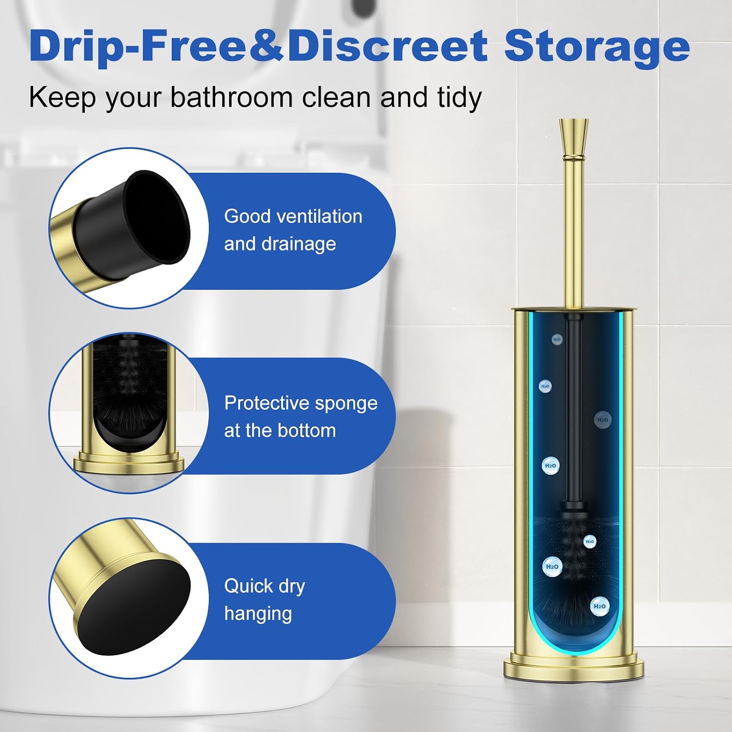 Toilet Brush and Holder Set：304 Stainless Steel Heavy Duty Toilet Bowl Brush，Removable Inner Bowl and Splash Protection，Bathroom Toilet Brush-Dense Bristles for Through Cleaning image 5