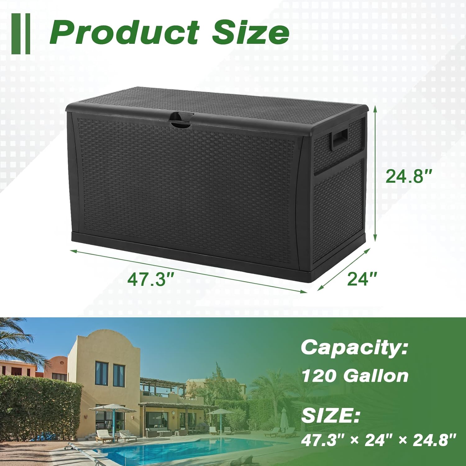 120 Gallon Resin Wicker Patio Storage Box, Outdoor Storage Container Deck Box and Gar,(Black)