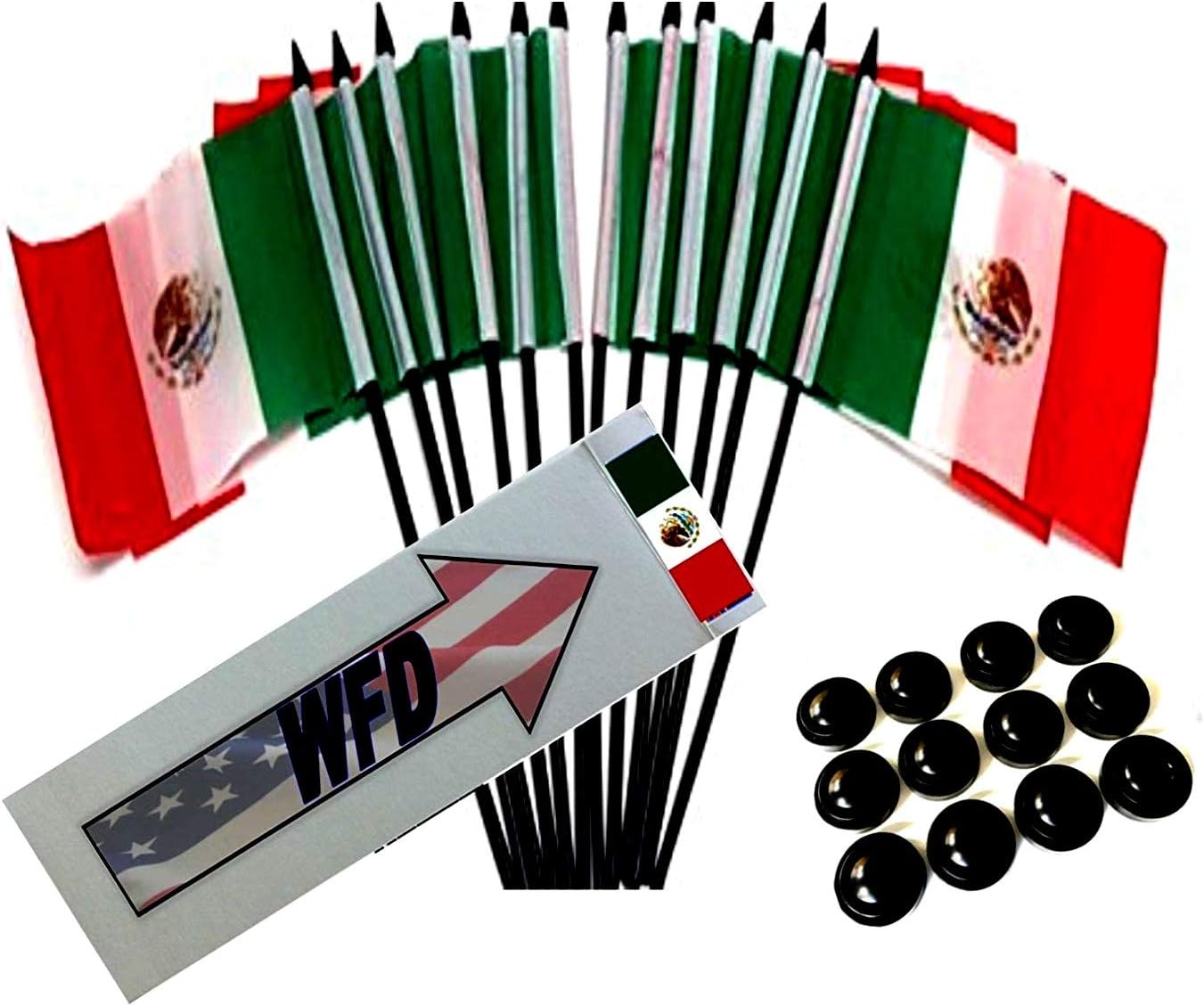 Pack of 12 4"x6" Mexico Polyester Miniature Office Desk & Little Table Flags, 1 Dozen 4"x 6" Mexican Small Mini Hand Waving Stick Flags (Flags Only) : Office Products