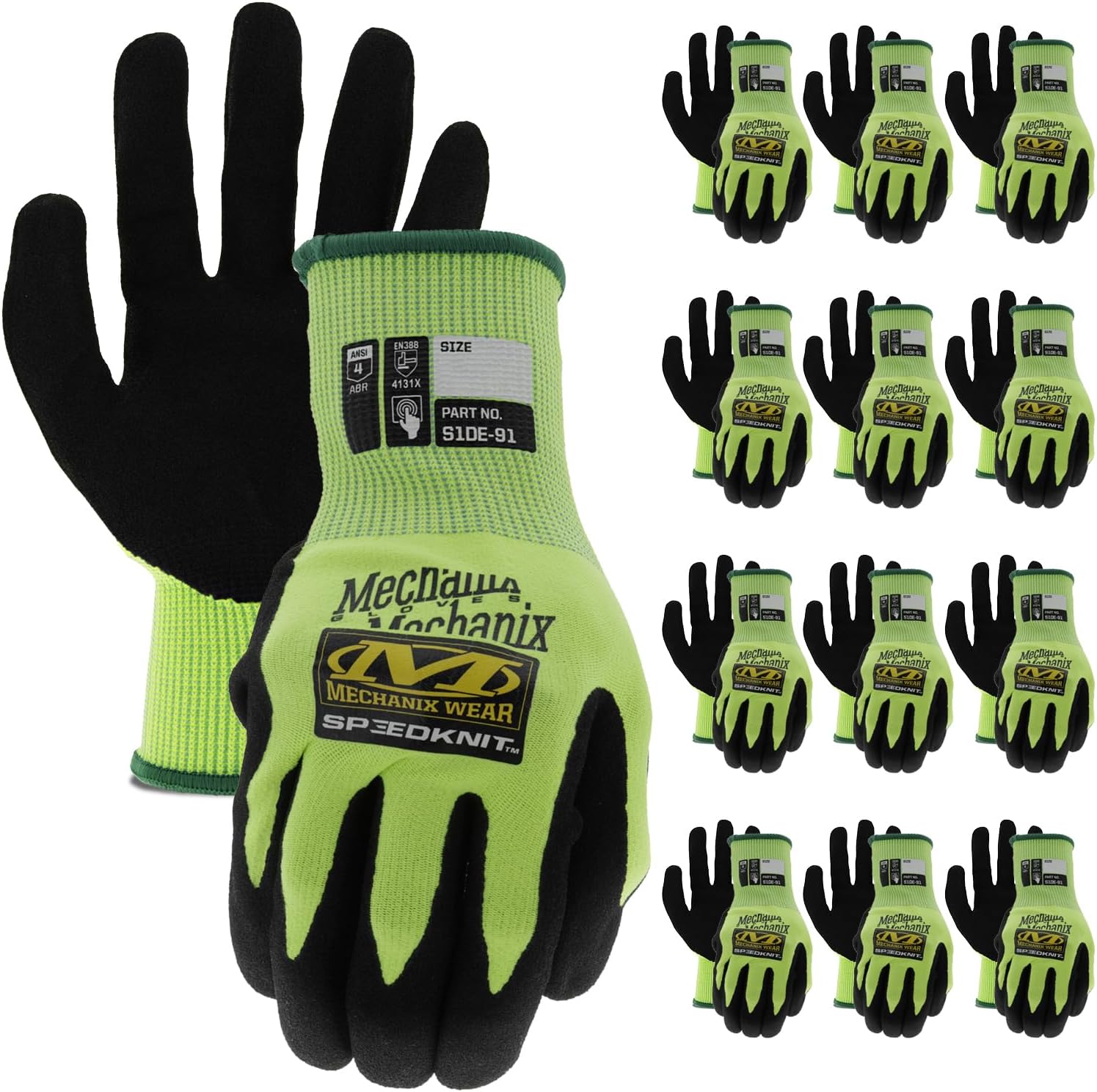 Mechanix Wear Hi-Viz SpeedKnit Utility Work Gloves - High-Visibility Coated-Knit Work Gloves - Abrasion Resistant - Oil-Resistant Micro Foam Grip - Machine Washable - Yellow - Small/Medium - 12 Pack