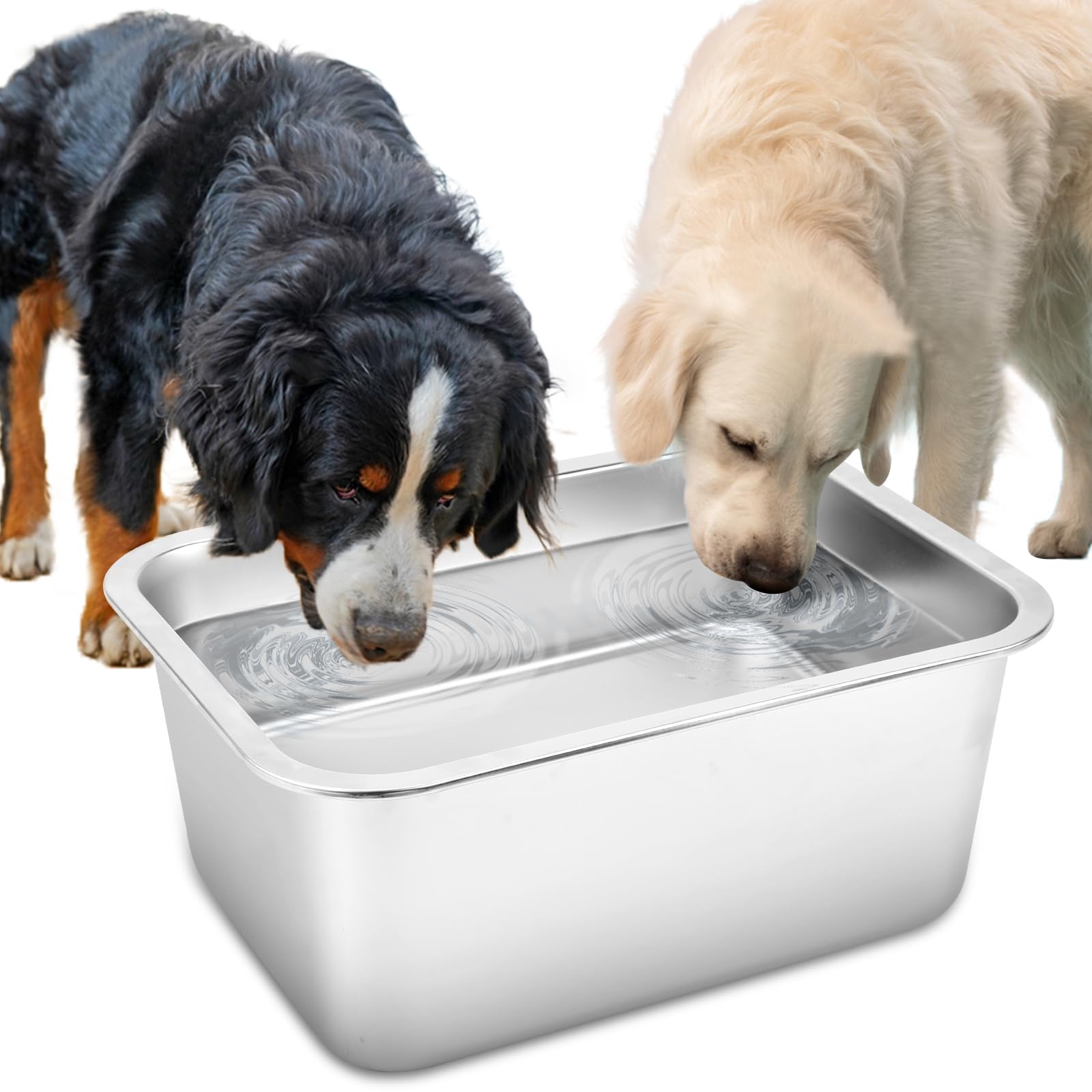 Sbayool Extra Large Stainless Steel Dog Bowls, 15L Capacity, Rectangular, Easy to Clean, Anti-Spill, Suitable for Large, Medium, Small Dogs