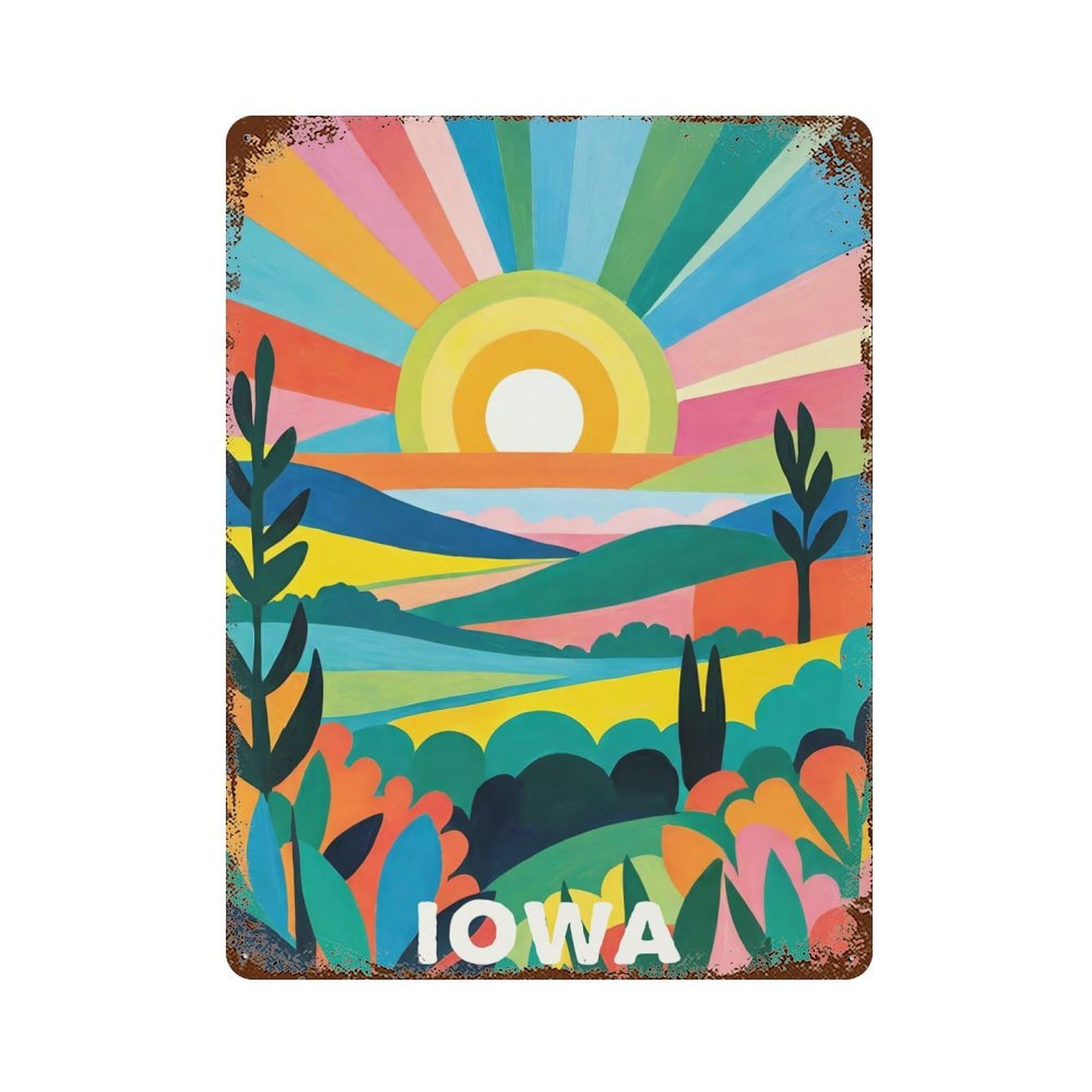 Colorful Iowa Fine Art 15.7"x11.8" Retro Metal Sign, Old School Wall Decor for Office, Studio And Wall Decor