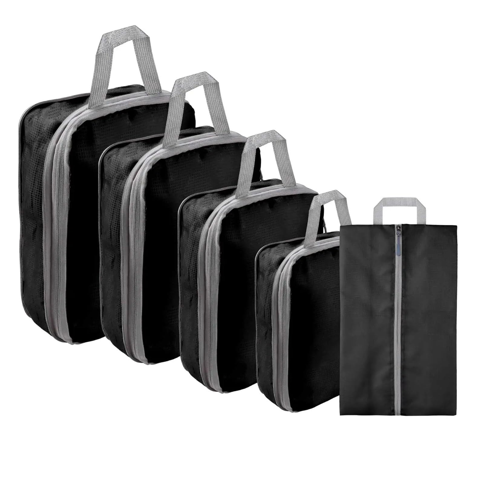 Packwürfel 5er-Set/6er-Set komprimierbare Packwürfel, Reise-Aufbewahrungstasche, tragbar, große Kapazität, wasserdicht, Koffer, Handtasche, Gepäck-Organizer(5pcs black)
