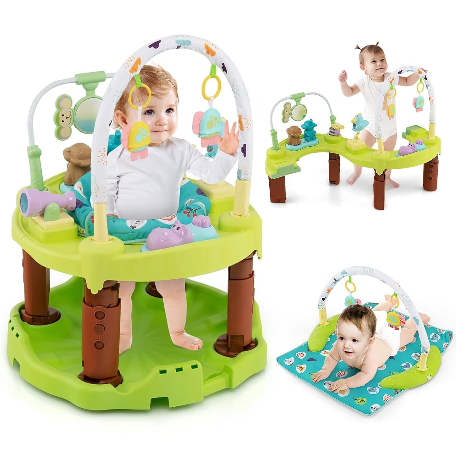 Masroo Baby Bouncer Activity Center, 3-Stage Bouncing Activity Saucer & Playtime Mat & Activity Table, Toy-Bar, 3 Adjustable Heights, Foldable Exersaucer for Infants & Toddlers (G2)