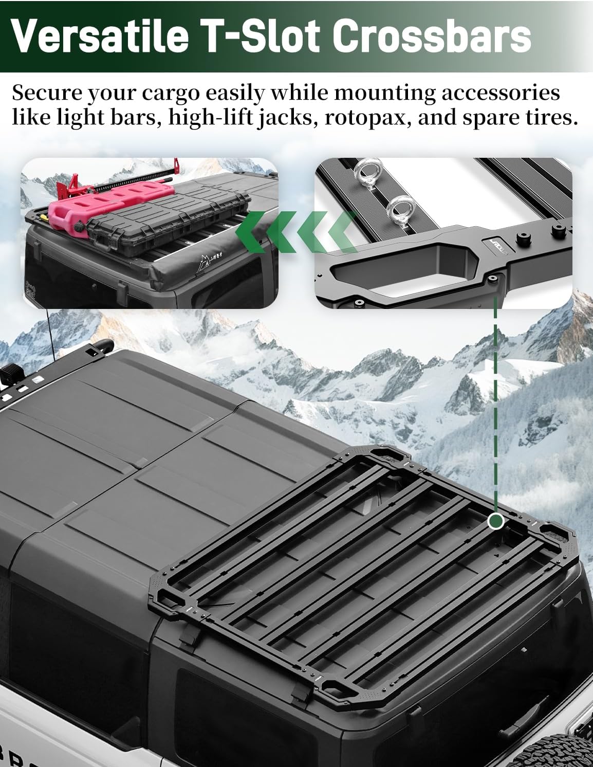 JROAD Bronco Hard top Platform Roof Rack, Rear Cargo Basket for 2021 2022 2023 2024 Ford Bronco Hardtop 4-Door (Exclude Bronco Sport) Bronco Half Short Luggage Rack Rooftop Storage Carrier Shelf