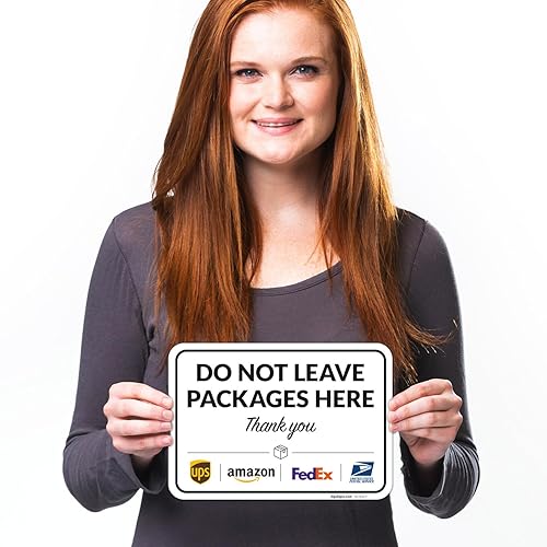 Vista 202 de Cartel de entrega del paquete, letrero de instrucciones de entrega, 10 x 7 pulgadas, aluminio 040 libre de óxido, resistente a la decoloración