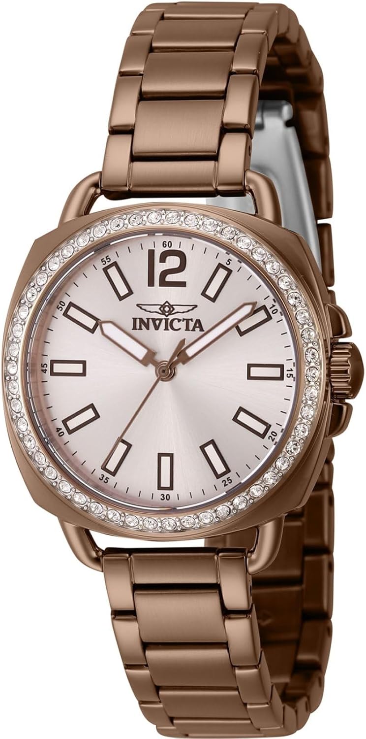 Invicta Lady's Wildflower 32mm Stainless Steel Quartz Watch, Brown (Model: 46344)