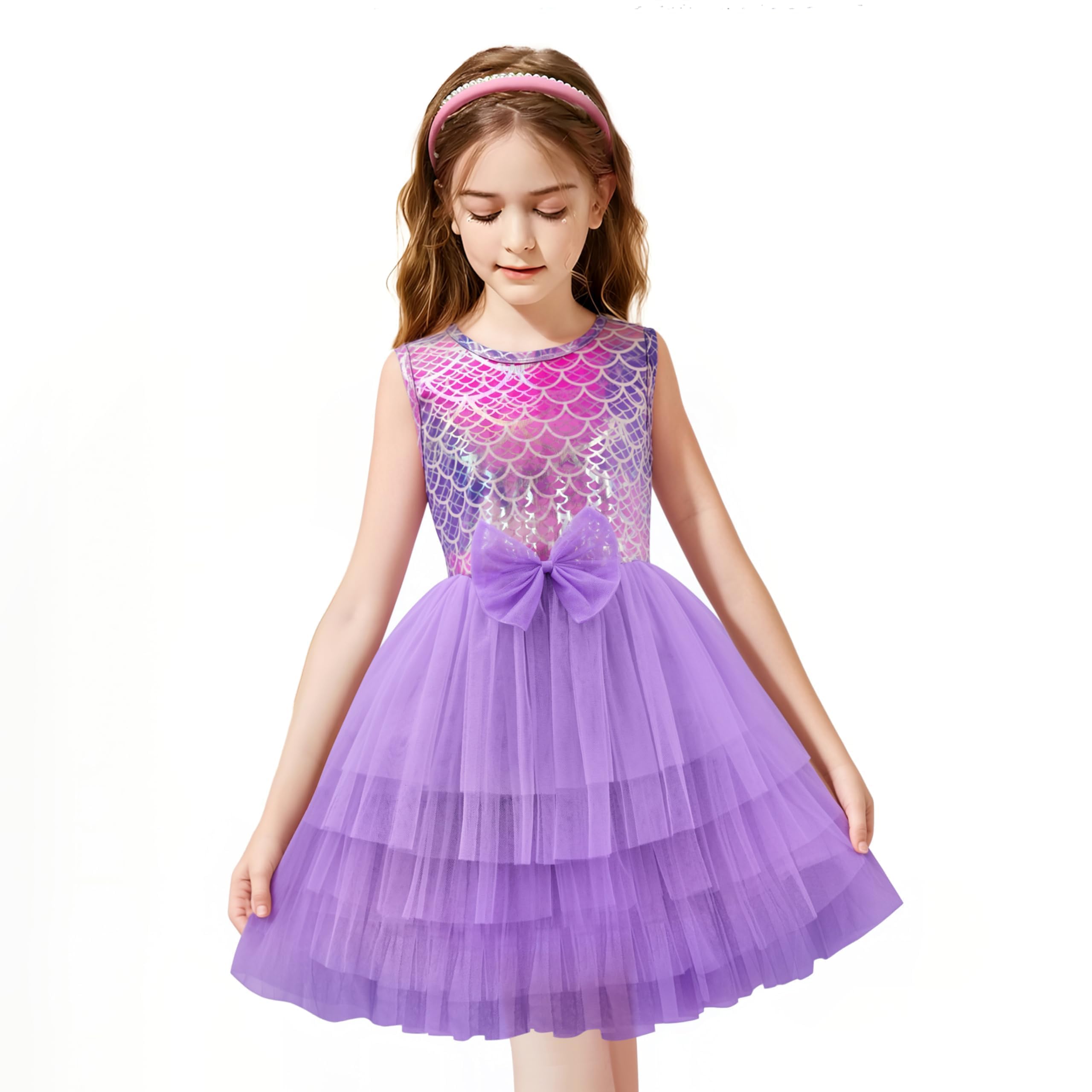 LQSZ Girls Sparkle Mermaid Tutu Dress Tank Top Birthday Party for Toddlers Kids 3-12 Years Playwear Photo Shoot