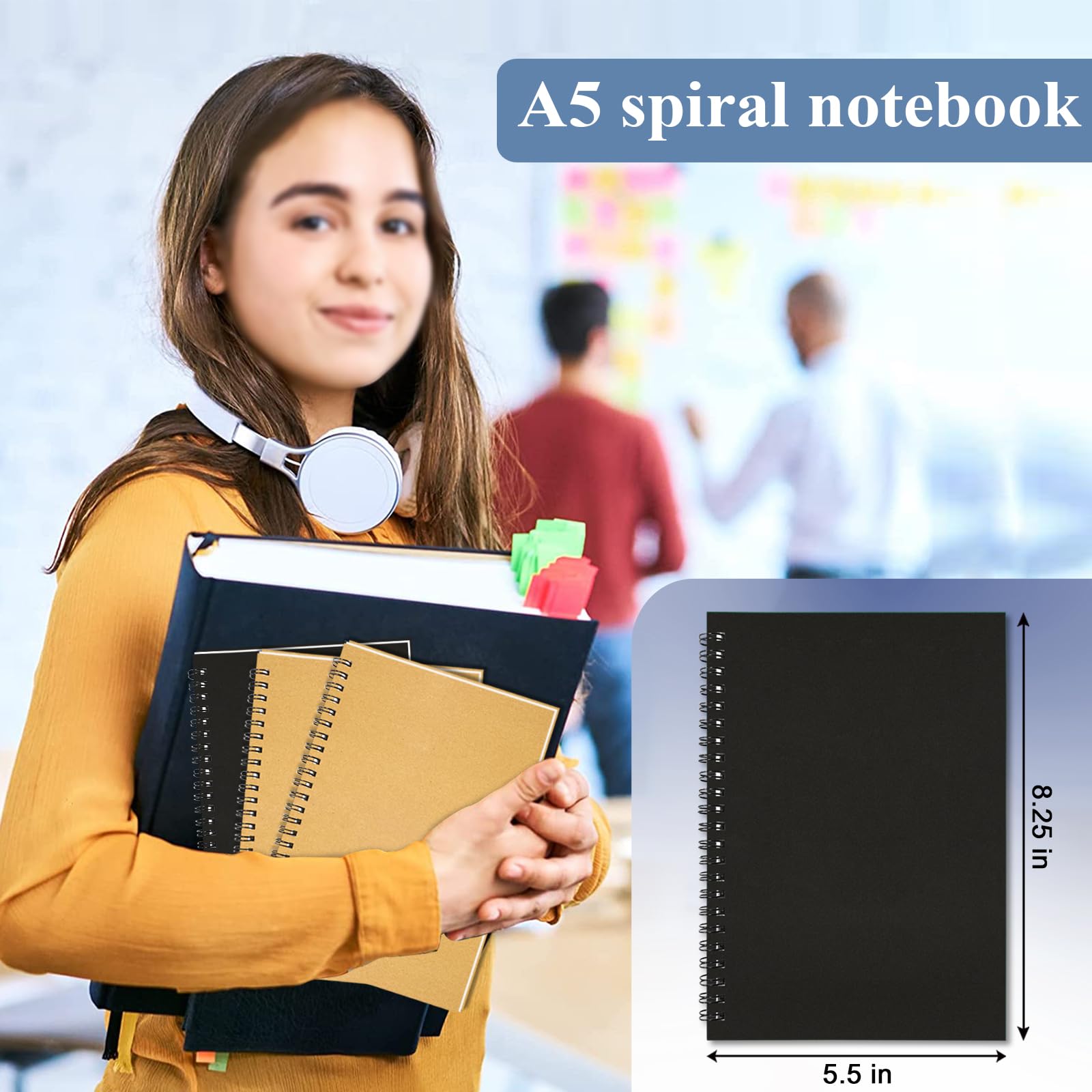 GINMLYDA Piccolo taccuino a spirale formato A5, confezione da 120 pagine a righe, 21 x 14 cm, colore nero e marrone, con copertina in carta kraft, quaderni e blocchi per appunti per scuola, casa