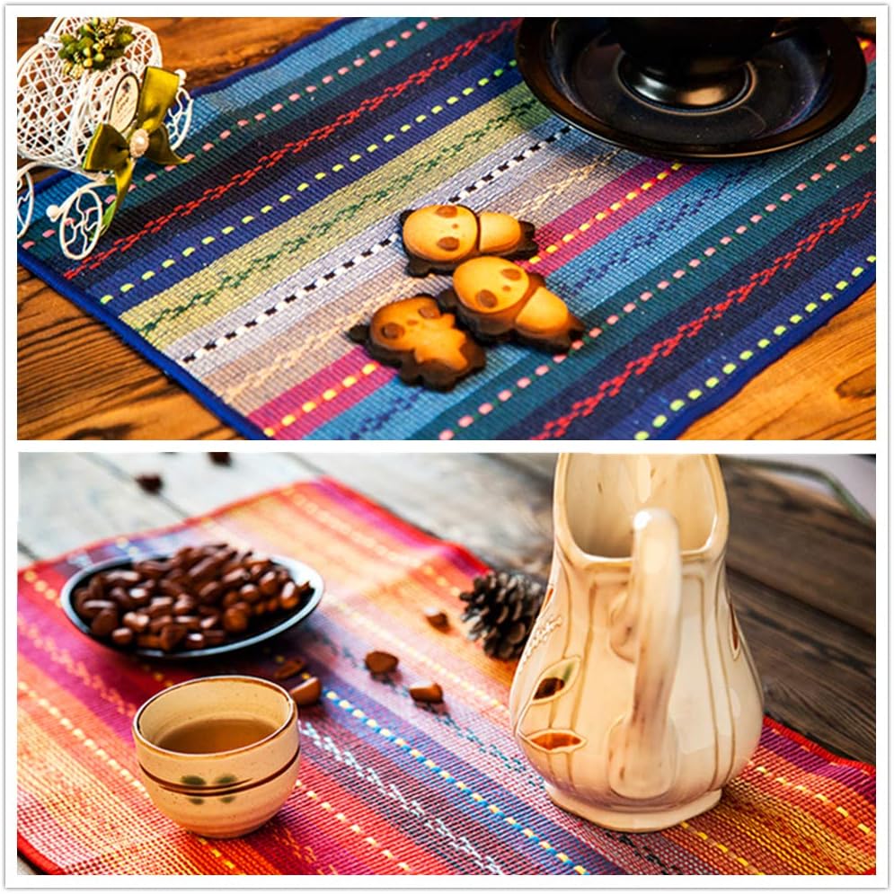 Red-A Hand Woven with 100% Cotton Placemats Colorful Placemats Braided Ribbed Durable Heat-Insulation Table Mats Set of 6,Rainbow : Home & Kitchen