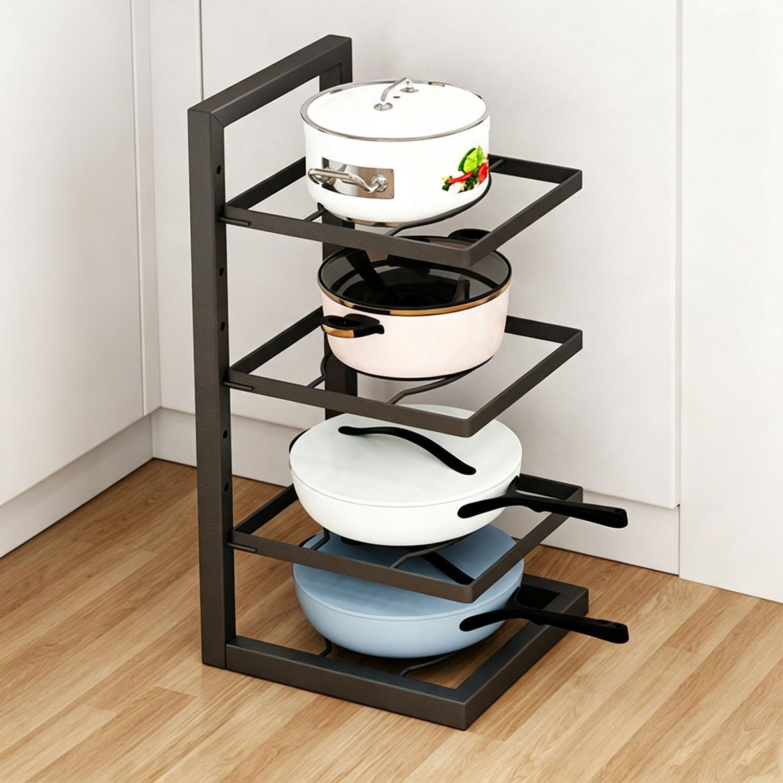 Organizzatore Regolabile Conservazione Pentole e Padelle | Scaffale multilivello regolabile per il mobile sotto‑lavello, adatta per ogni recipiente da cottura domestico