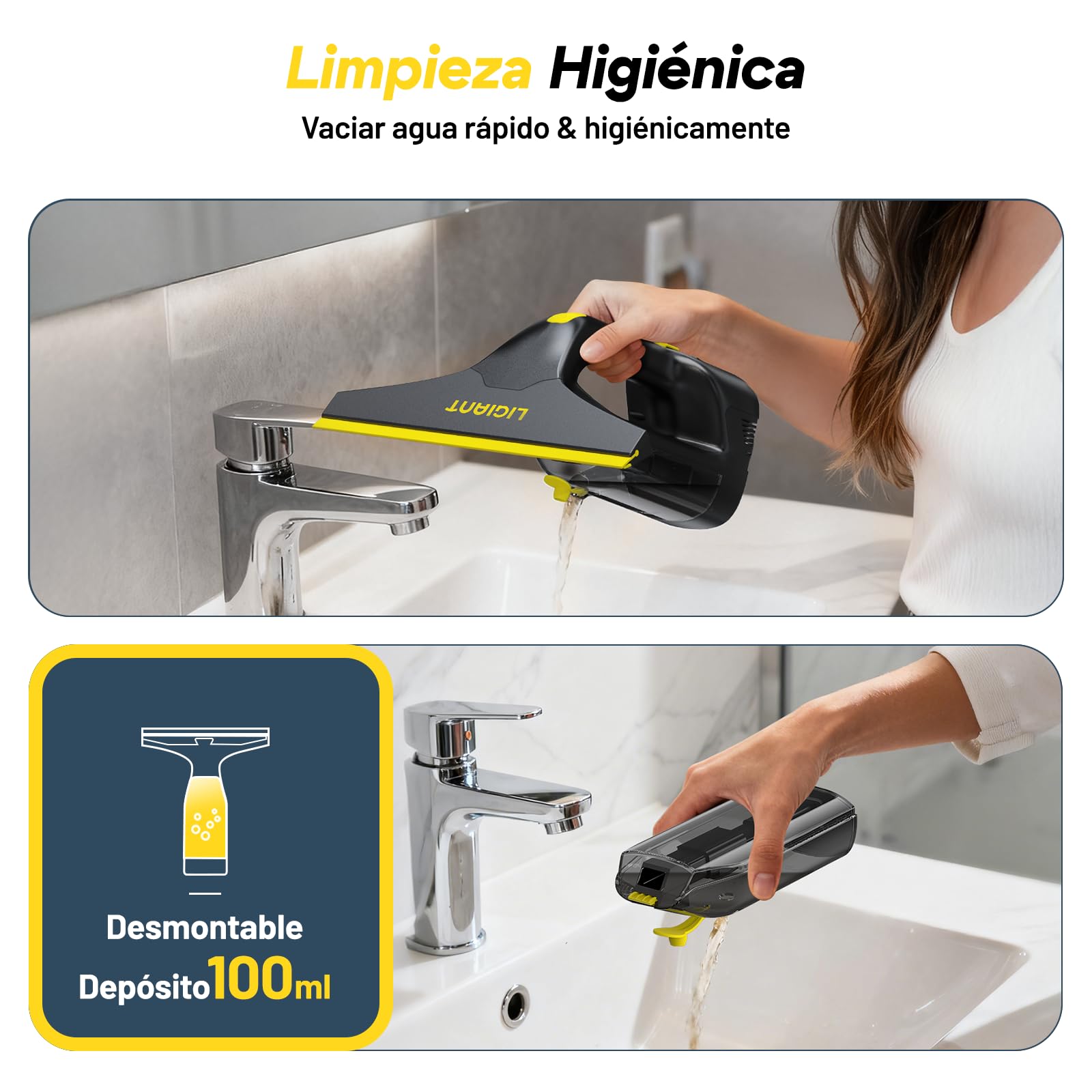 LIGIANT CL03A Limpiadora de Cristales, Autonomía de Batería: 35 min, Boquilla 280 mm, Botella Pulverizadora y Paños de Microfibra, Carga Type-C, Ligero 700 g, Para Ventanas, Azulejos, Espejos y Ducha