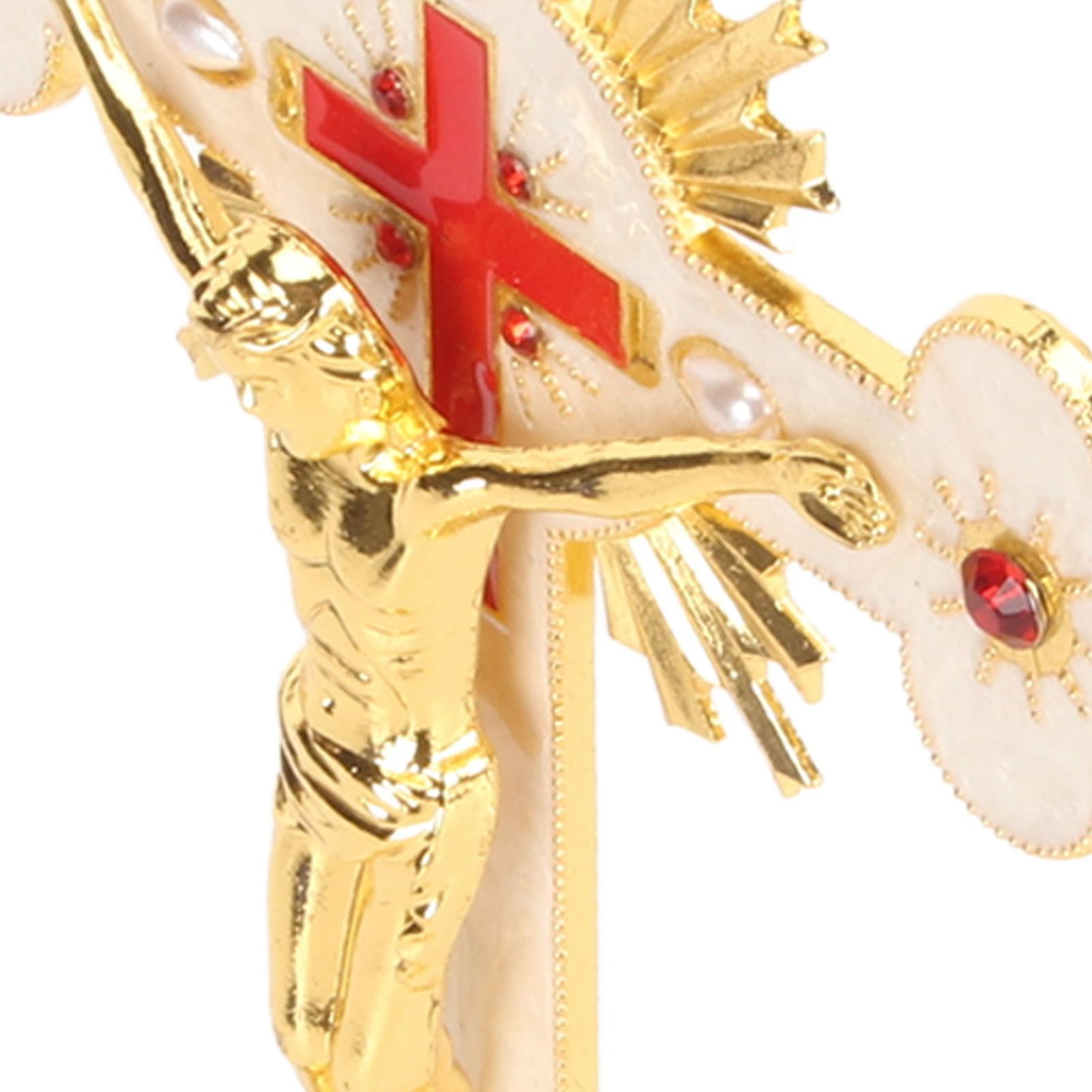 Fockety Stojący Krzyż Znakomity Metalowy Krzyż Stojący Elegancki Retro Retro Krzyż Krzyż Czerwony Rhinestone Dekoracji Z Podstawą Katolicki Krzyż Jezusa Długotrwały