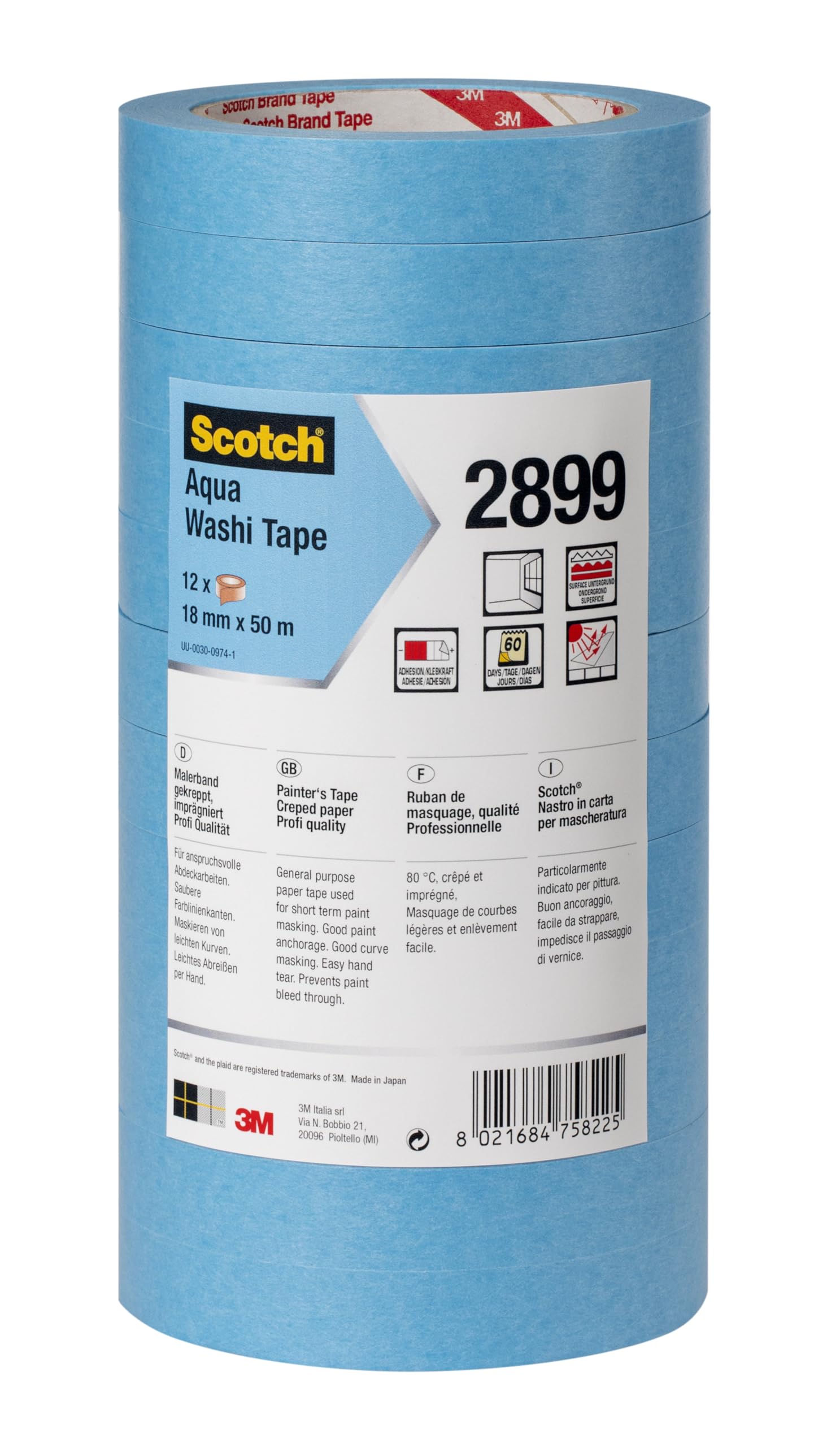 3M Ruban adhésif de masquage papier lisse Aqua Washi 2899