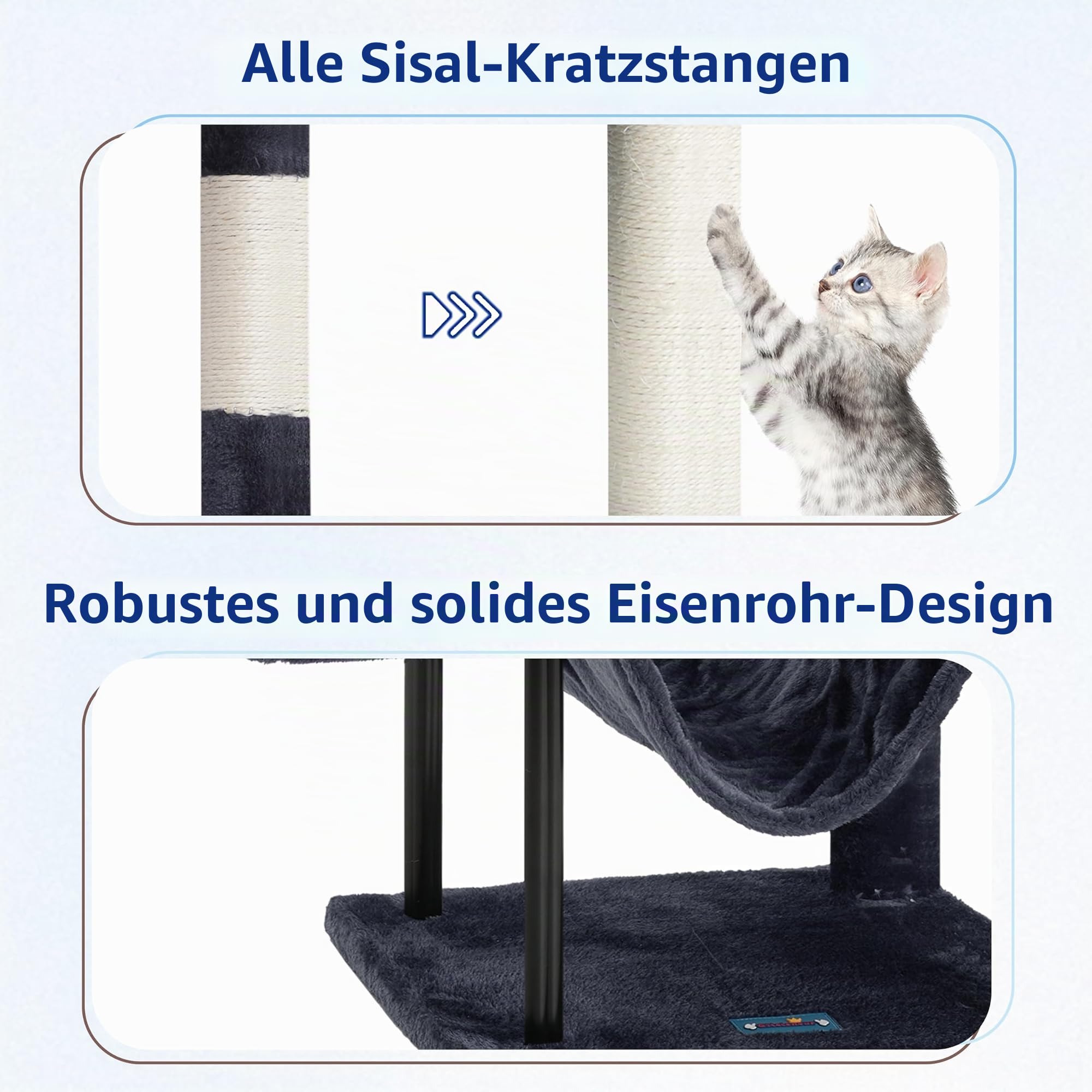 Gitelsnour Kratzbaum, Katzenbaum für Innenbereich, 110 cm Katzenkratzbaum mit stabilen Metallrohren, Katzenhängematte, Katzenhaus für kleine Katzen und Kätzchen, Rauchgrau GCT004SG-2