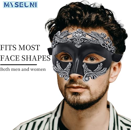 Miniatura 17 de Máscara de mascarada para hombre, máscara griega romana, máscara veneciana de media cara para baile de máscaras, Mardi Gras, fiesta de Halloween