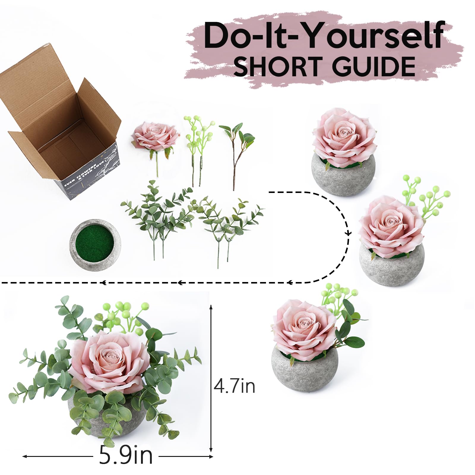 MIZII Small Artificial Potted Carnation - Realistic Silk Flower With Vase For Desk Decor - View #2