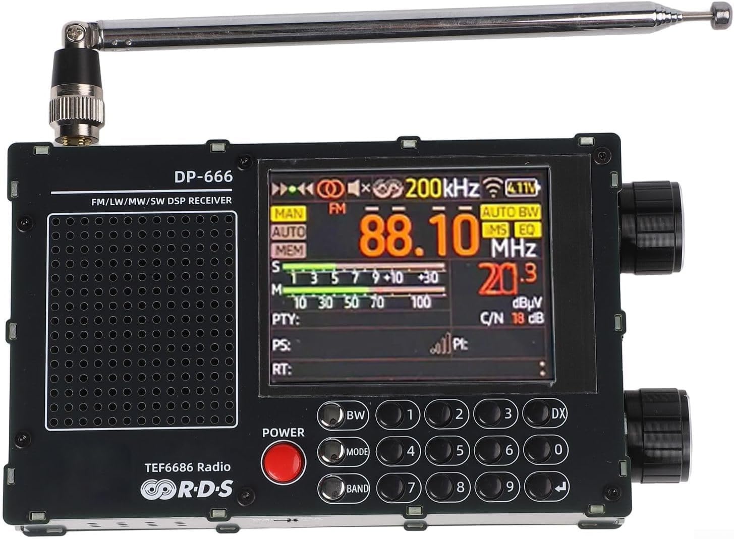 DP-666 TEF6686 Full Band Radio, FM AM Shortwave Radio RDS, 2.8Inch Resistive Touch LCD Color Screen, Portable-High-Sensitivity-Travel-Radio(white)
