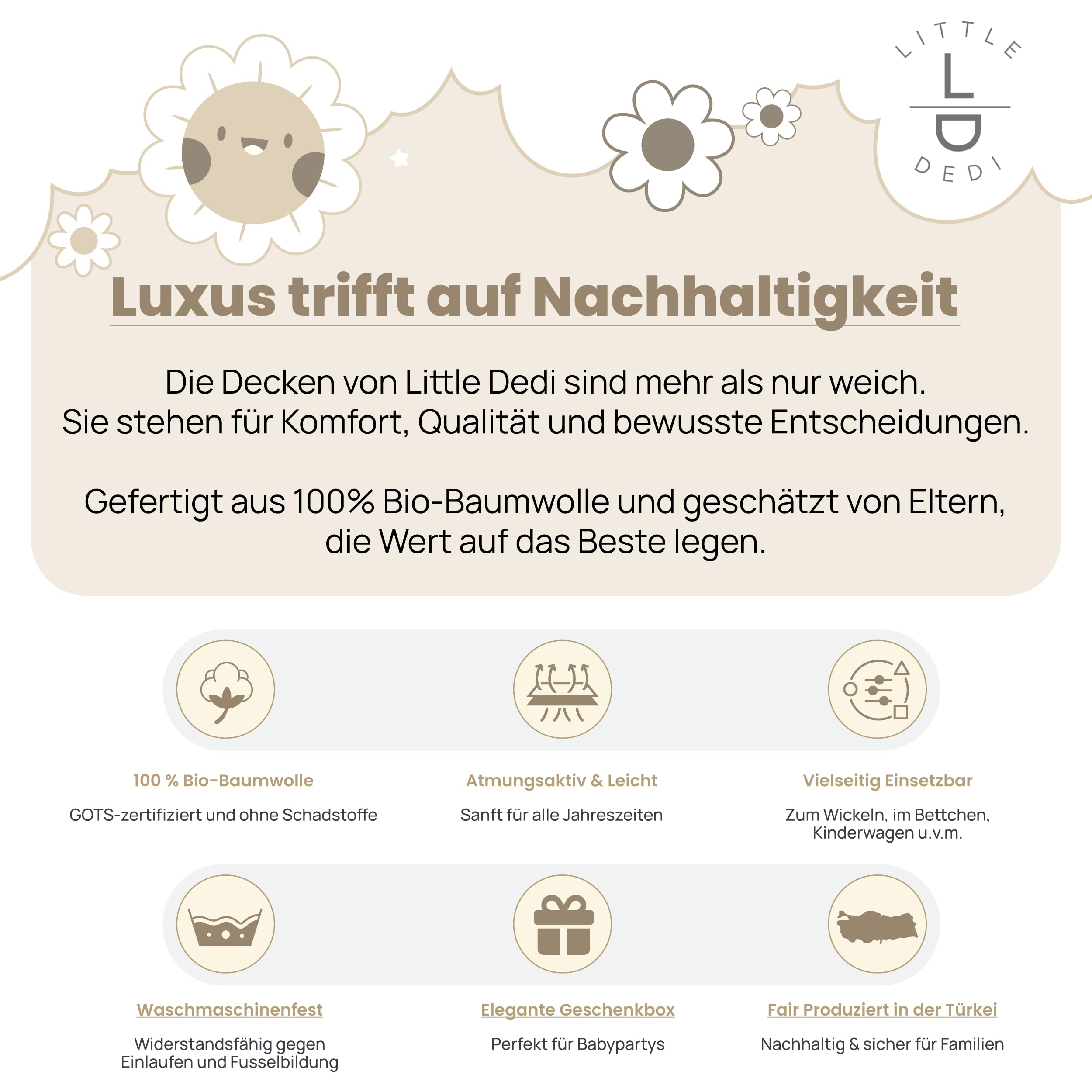 Weiche Babydecke Strick aus 100% Bio-Baumwolle GOTS Zertifizert, 80x100 cm. Naturbeige- Erstausstattung für Neugeborene, in Geschenkbox für Neugeborene Babys