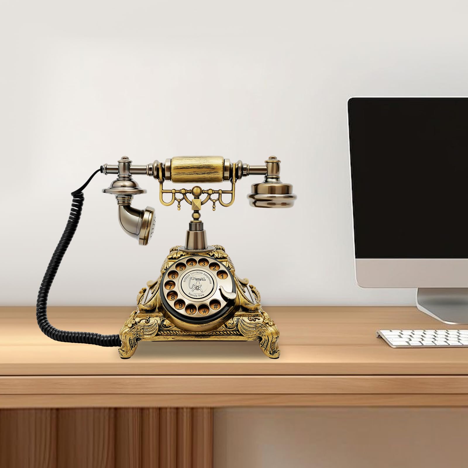 Téléphone Rétro À Cadran Rotatif Bronze Vintage Filaire Bureau