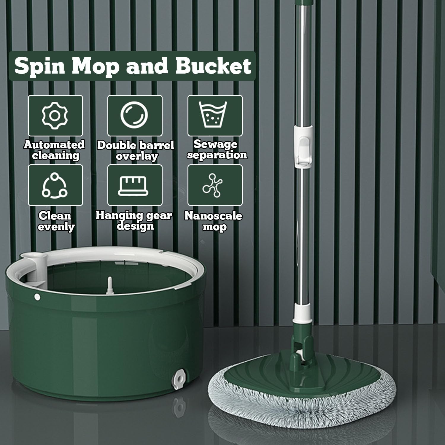 AVSMGP 130cm Mopa Fregona con Cubo Escurridor, 2 en 1 Separa la Suciedad del Agua Dulce, Mopa para Limpiar Azulejos y Paredes, Cubo Fregona Autoescurrible Escurrefacil, 2 Recambio Mopa Microfibra,4