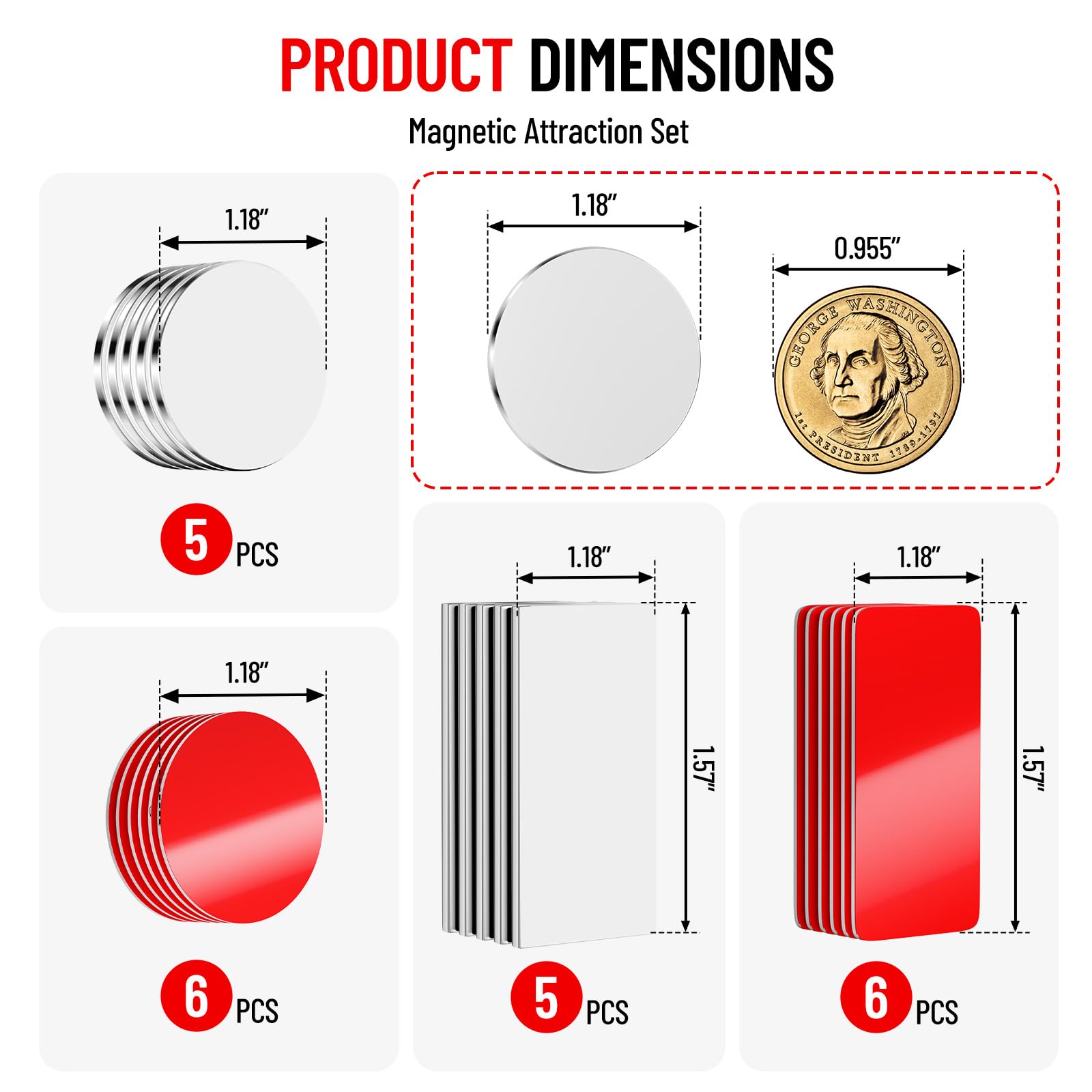 PHIXBEAR 10 Pack Neodymium Rare Earth Magnets Heavy Duty, Magnets with Strong Double Sided Tape, Scratch-Free Magnetic Strip for Cabinet Door, Fridge, DIY - (0.79"x1.58" & 1.18" Round) — Amazon image 2