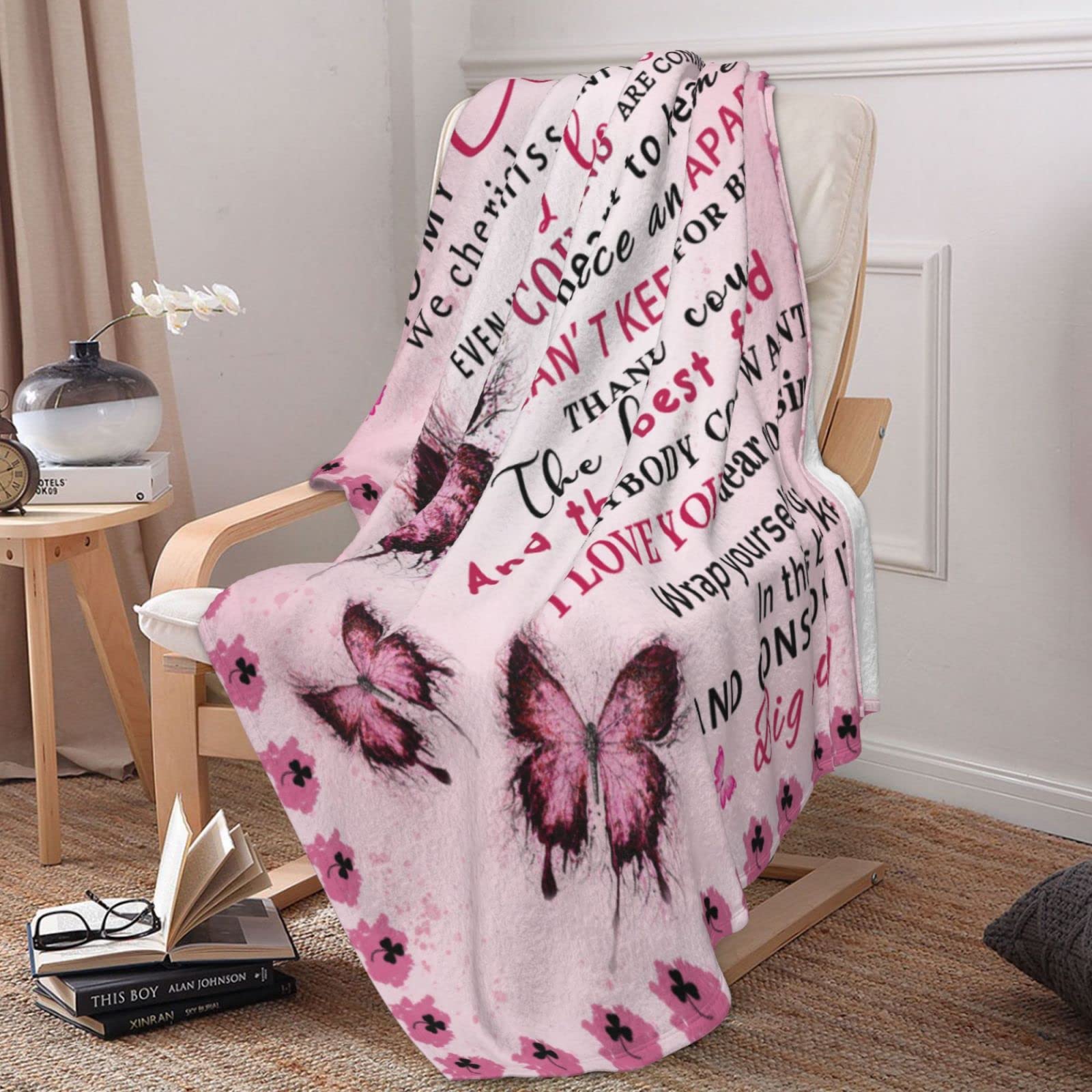 Basiole Flanell-Überwurfdecke Für Cousins – 152 X 127 Cm, Weich, Bedruckt Mit Dankes-Spruch, Geschenk Für Frauen, Maschinenwaschbar