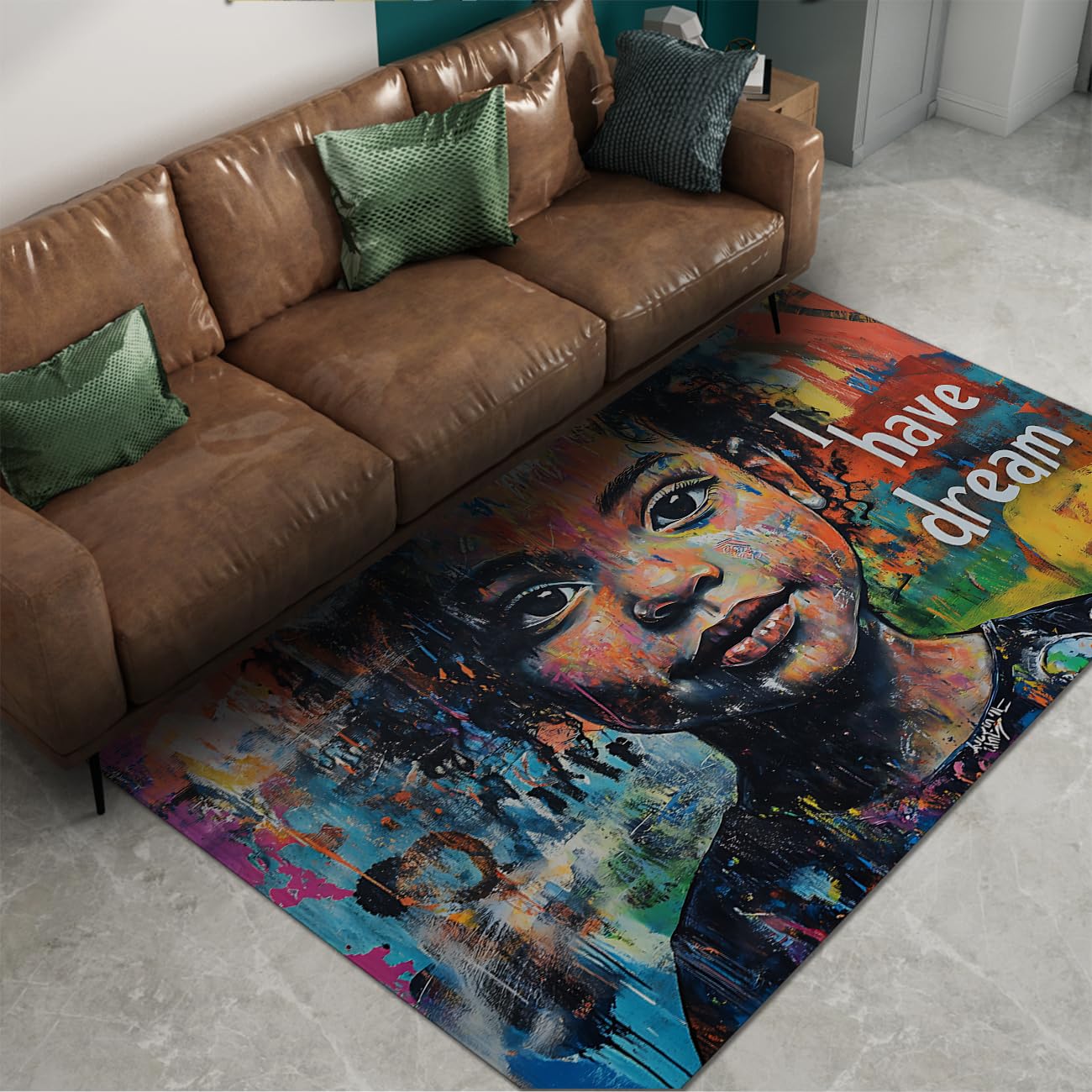 Tapis graffiti 160x200cm lavable antidérapant à poils courts facile à nettoyer pour salon