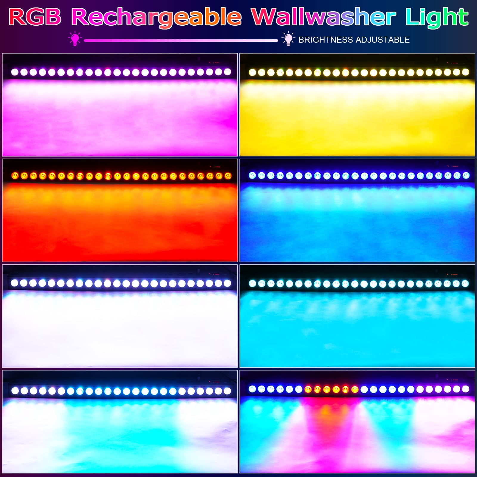 UKing 100W Batteria Wallwasher Luce di Scena, Faretto Ricaricabile 24pcs RGB 3in1 LED Luce dmx512 DJ Party Luci da Parete all'aperto per Casa Feste Club Bar Matrimoni Halloween Natale (1 pezzo)