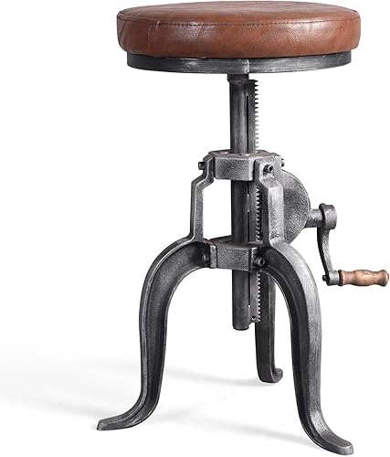 LOKKHAN American Antique Steampunk Deco Taburete de bar industrial vintage, estilo retro, base de hierro fundido de 3 patas, parte superior