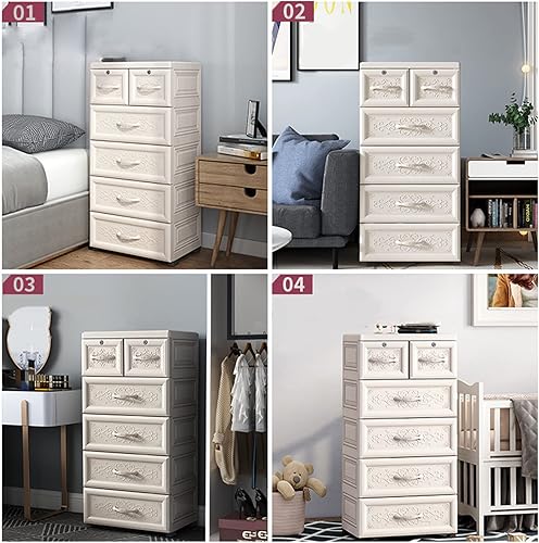 Miniatura 3 de Cómoda de cajones de plástico, armario de almacenamiento con 6 cajones, organizador alto para ropa, sala de juegos, muebles de dormitorio, 4 ruedas,